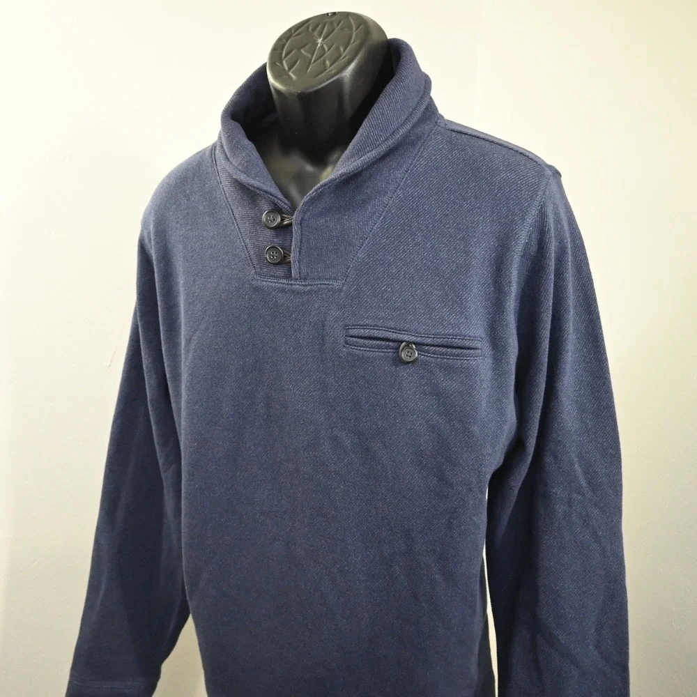 Banana Republic Shawl Neck Sweater Men XL Blue Cotton Blend Long Sleeve Pullover